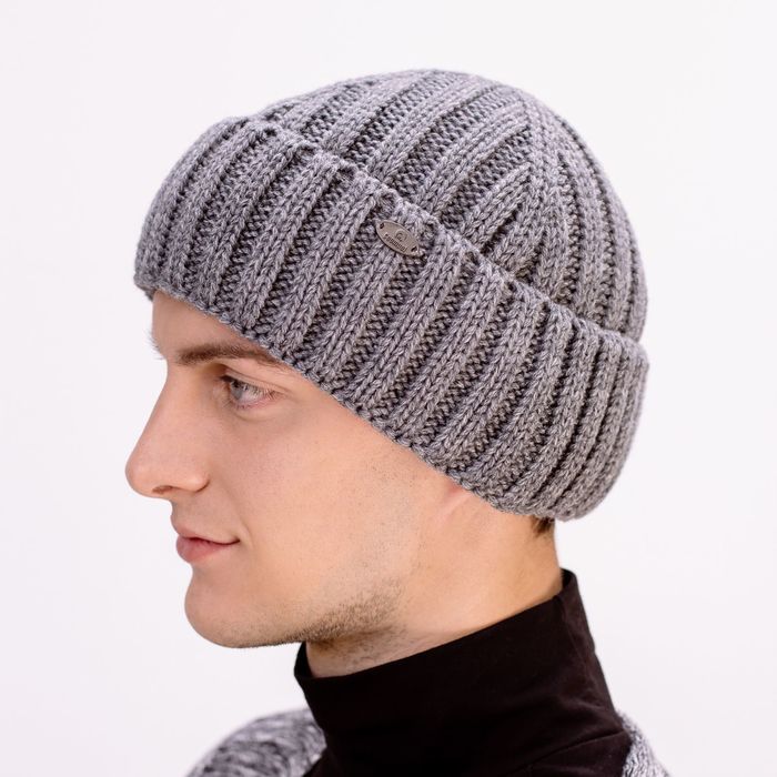 Шапка мужская "СЭМ" демисезонная 809804 цвет серый, р-р 56-58