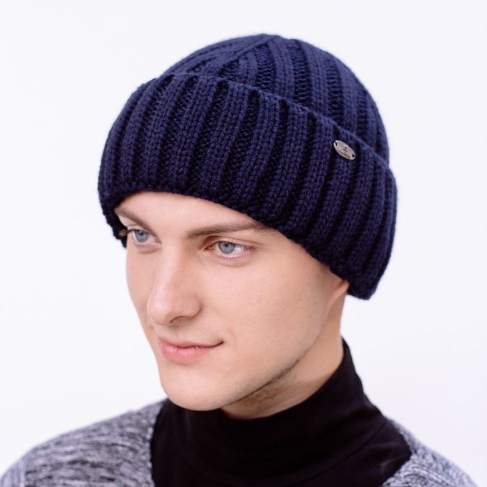 Шапка мужская "СЭМ" демисезонная 809812 цвет тёмно-синий, р-р 56-58