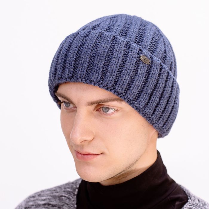 Шапка мужская "СЭМ" демисезонная 809809 цвет джинс, р-р 56-58