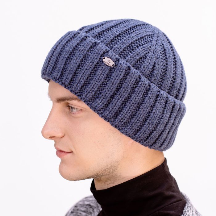 Шапка мужская "СЭМ" демисезонная 809809 цвет джинс, р-р 56-58