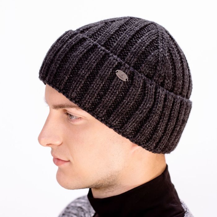 Шапка мужская "СЭМ" демисезонная 809805 цвет тёмно-серый, р-р 56-58