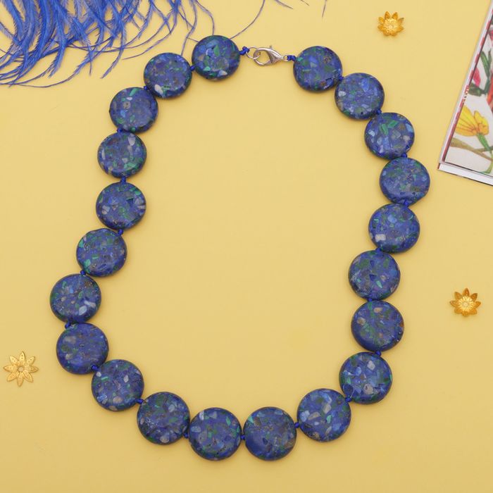 Бусы пластина круг "Мозаика", цвет синий, 45см