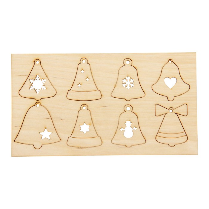 Деревянные подвески "Колокольчики" на планшетке, 8 шт.