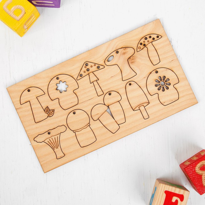 Деревянные заготовки "Грибочки" на планшетке 10 шт