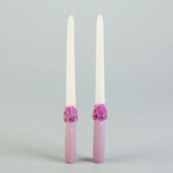 набор свадебных парафиновых свечей с декором, фиолетовые, 2 шт. в упаковке