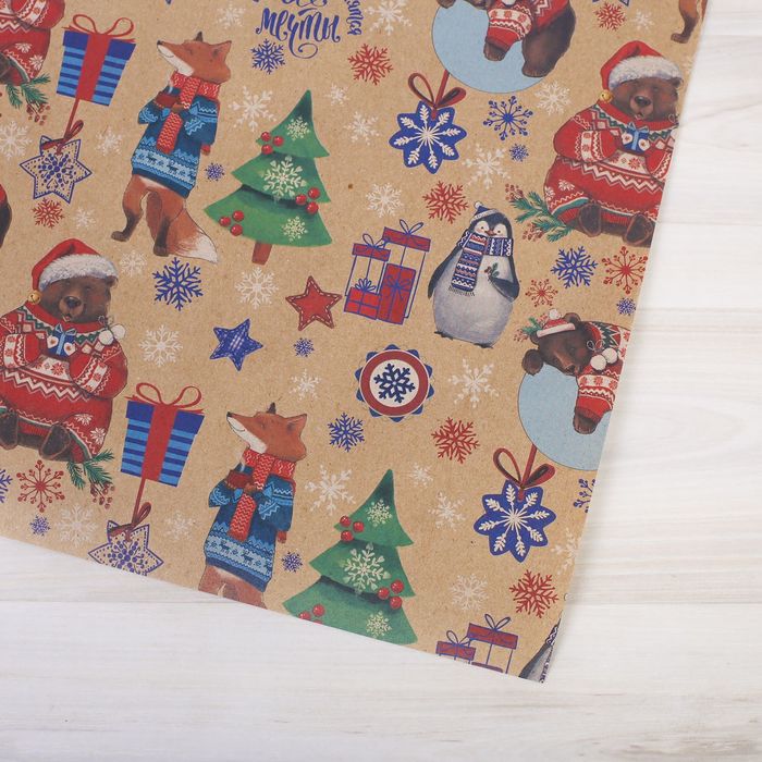 Бумага упаковочная крафтовая «Истории зверей», 50 × 70 см