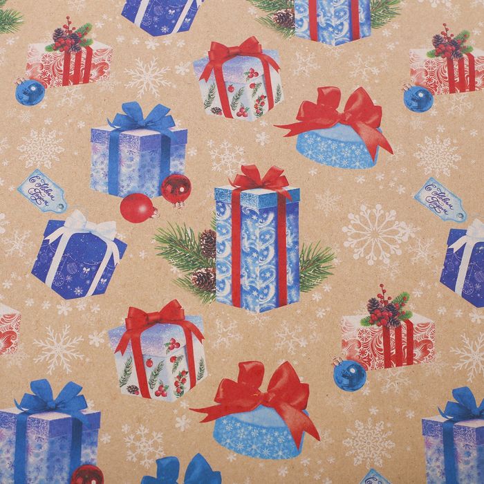 Бумага упаковочная крафтовая «Новогодние подарки», 50 × 70 см