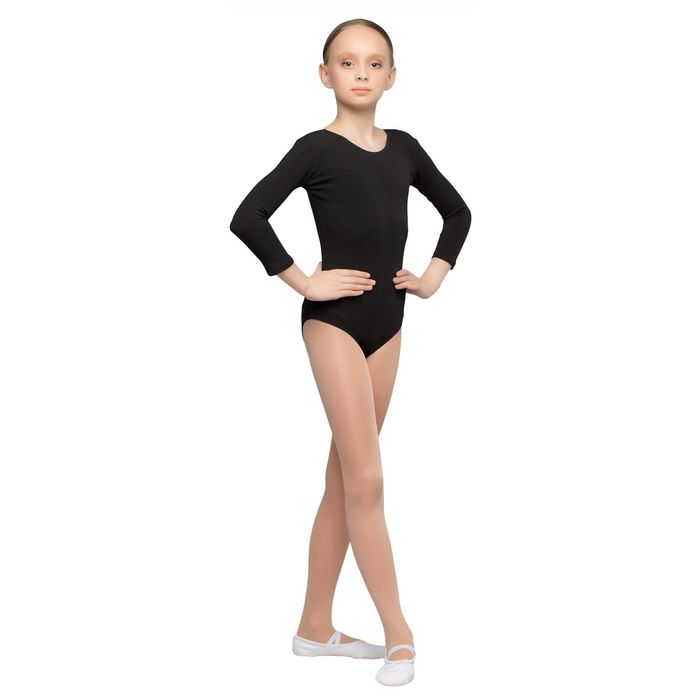 Купальник гимнастический х/б "Классика", с рукавом 3/4, размер 28, цвет чёрный