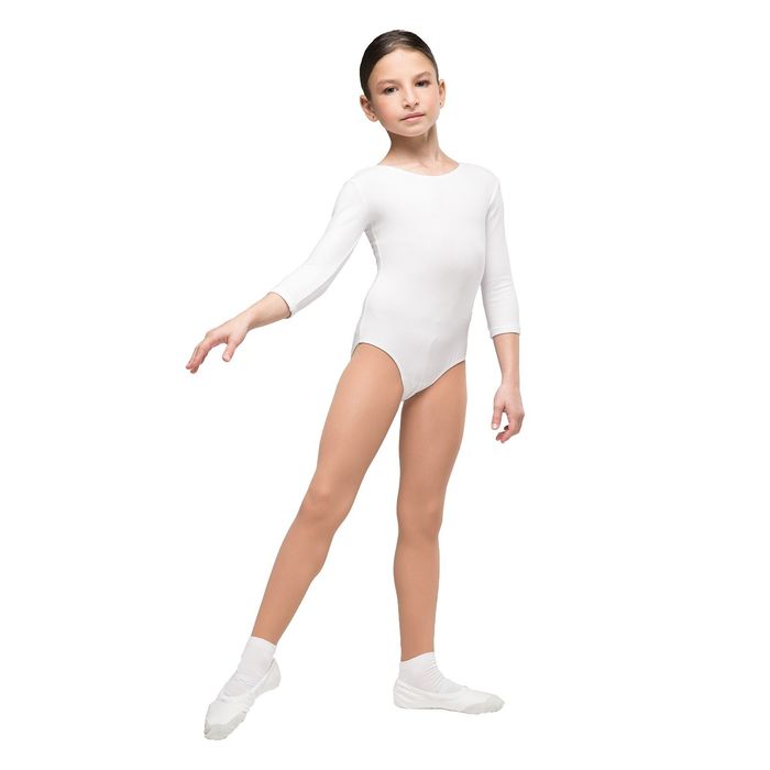 Купальник гимнастический х/б "Классика Лайт", с рукавом 3/4, размер 34, цвет белый
