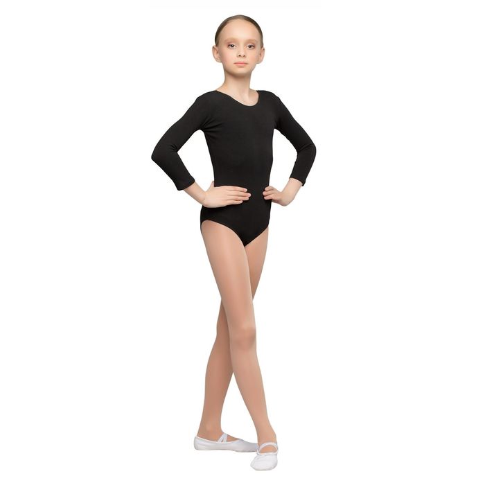 Купальник гимнастический х/б "Классика Лайт", с рукавом 3/4, размер 34, цвет чёрный