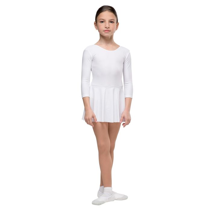 Купальник гимнастический "Пируэт Лайт", с длинным рукавом, юбка-сетка, размер 36, цвет белый