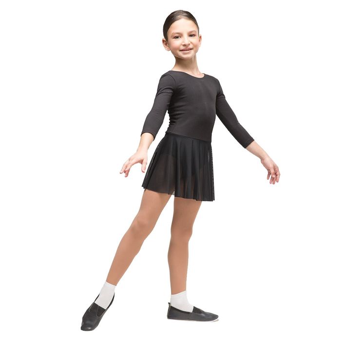 Купальник гимнастический "Пируэт Лайт", с длинным рукавом, юбка-сетка, размер 28, цвет чёрный