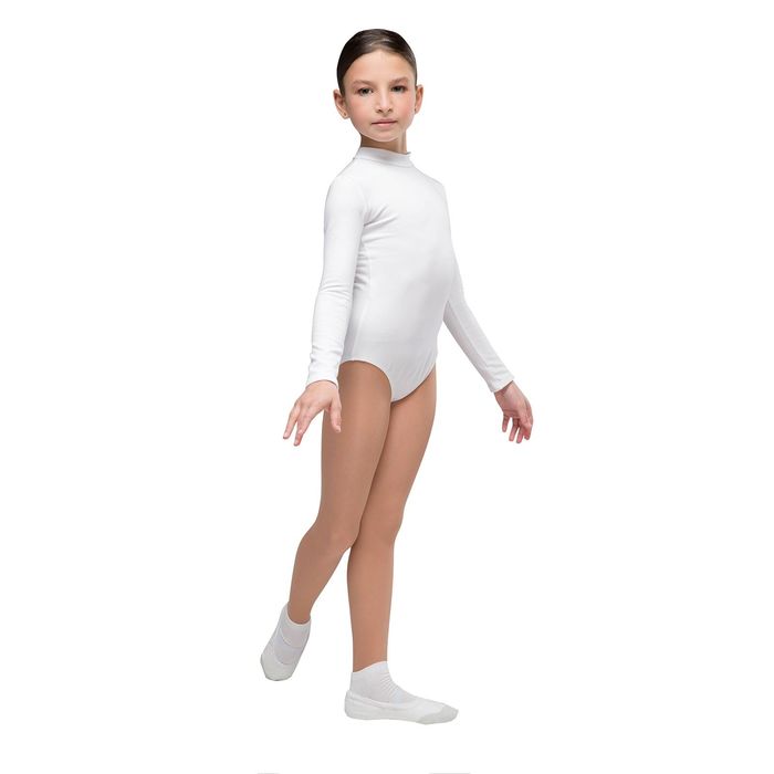 Купальник гимнастический "Соло", под горло с длинным рукавом, размер 32, цвет белый