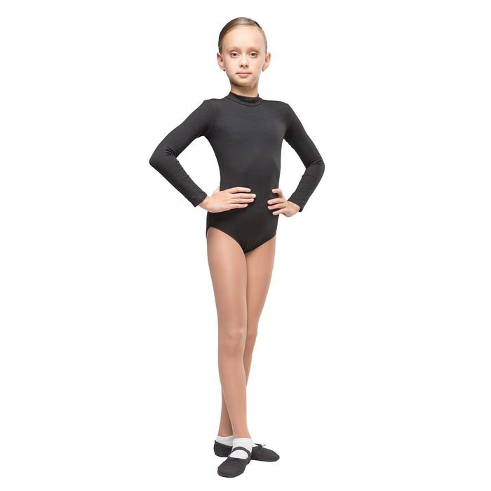 Купальник гимнастический "Соло", под горло с длинным рукавом, размер 26, цвет чёрный
