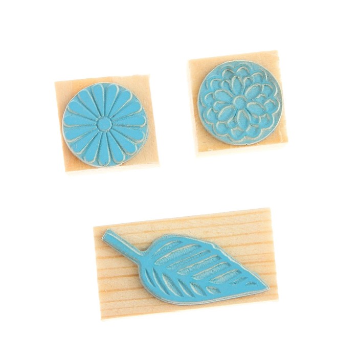 Штамп "Листок и цветы" резина, набор 3 шт, 4х4 см (ШТ-313)