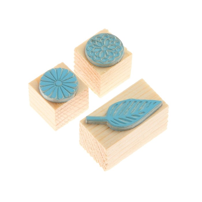 Штамп "Листок и цветы" резина, набор 3 шт, 4х4 см (ШТ-313)