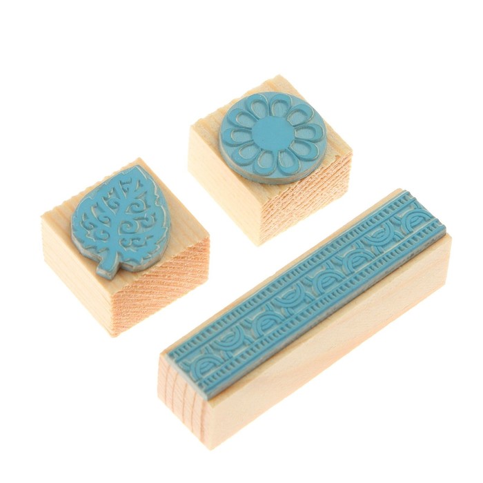 Штамп "Орнамент, лист и цветок" резина, набор 3 шт, 4х6 см (ШТ-249)