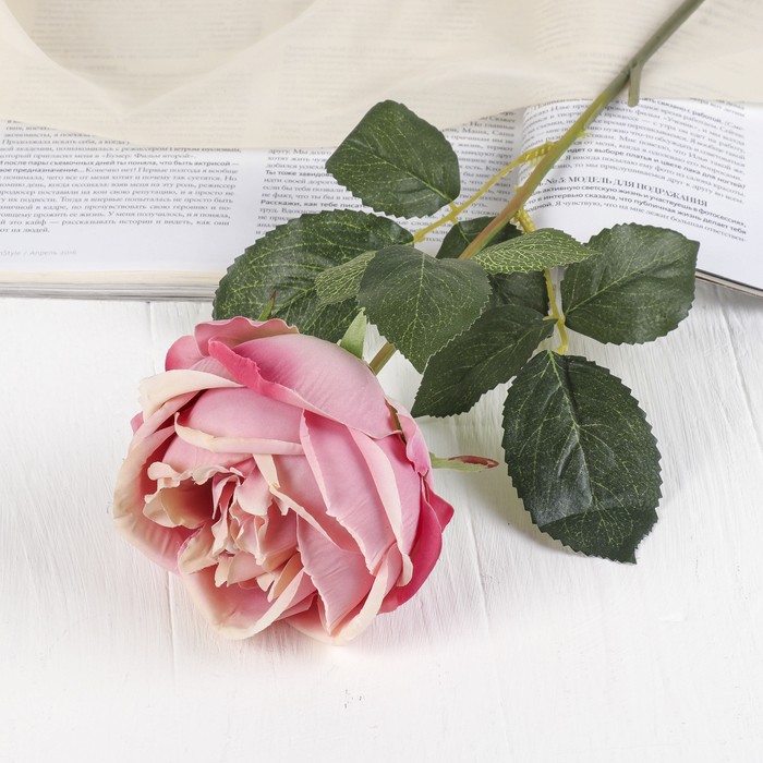 Цветок искусственный "Роза Леонардо" 9*8*55 см, розовая