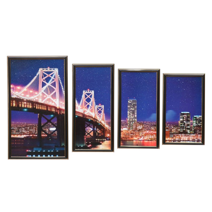 Модульная картина в раме "Ночной мост", 60×100 см, 33×60, 22×50, 22×45, 22×40