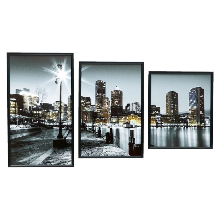 Модульная картина в раме "Вечерняя набережная", 60×100 см, 33×60, 33×50, 33×40