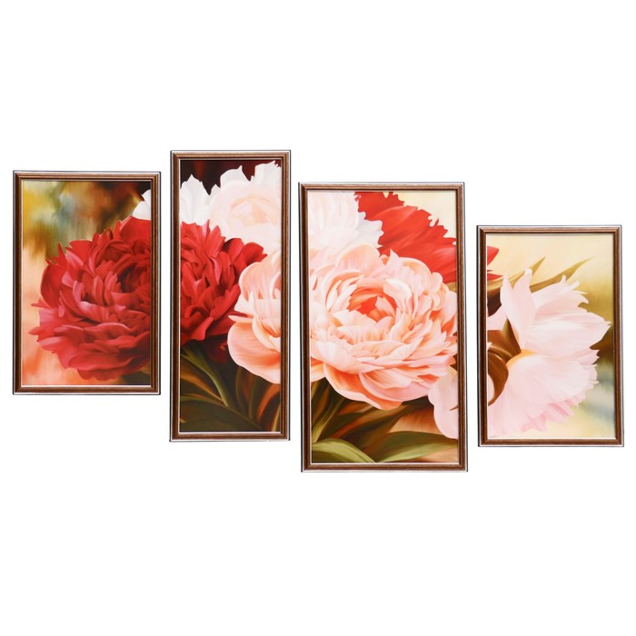 Модульная картина в раме "Георгины", 60×100 см, 25×40 — 2 шт., 20×50, 30×50