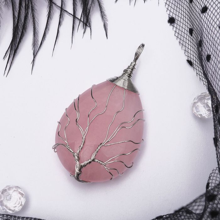 Подвеска дерево жизни "Кварц розовый"