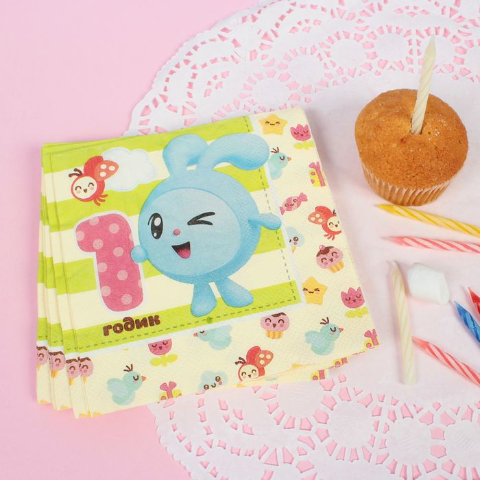 Салфетки бумажные "Малышарики" 1ГОДИК, 25*25 см (набор 12 шт)