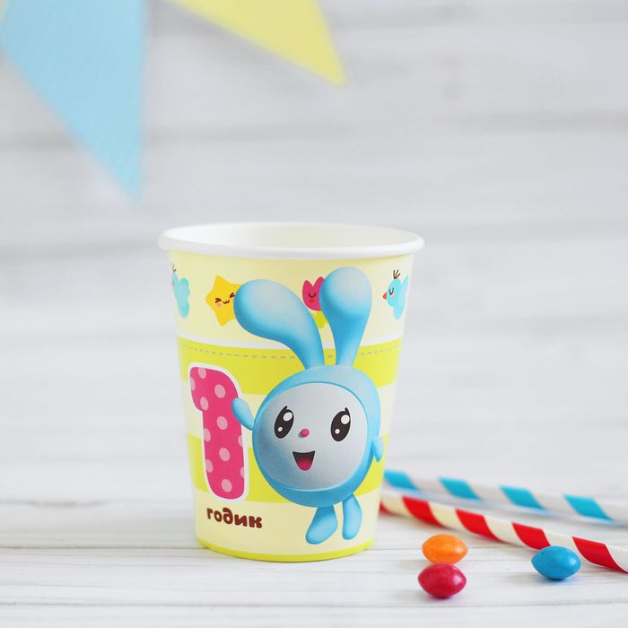 Стакан бумажный "Малышарики" 1ГОДИК, 250 мл, (набор 6 шт)