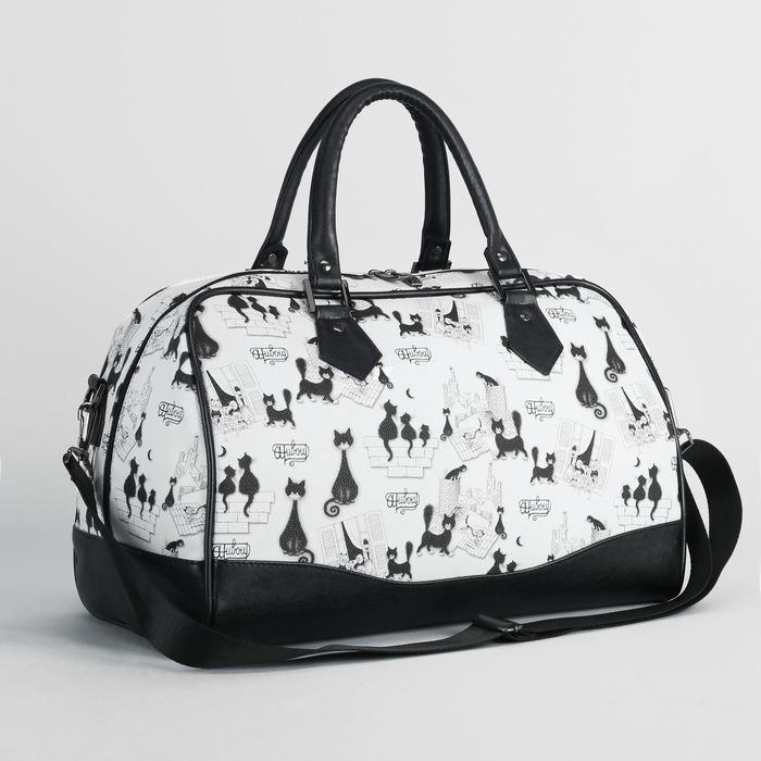 Сумка дорожная «Коты», 1 отдел на молнии, длинный ремень, цвет чёрный/белый