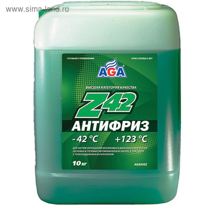 Антифриз AGA зеленый -42С/+123С готовый 10 кг антифриз зеленый 946мл готовый к применению aga048 z