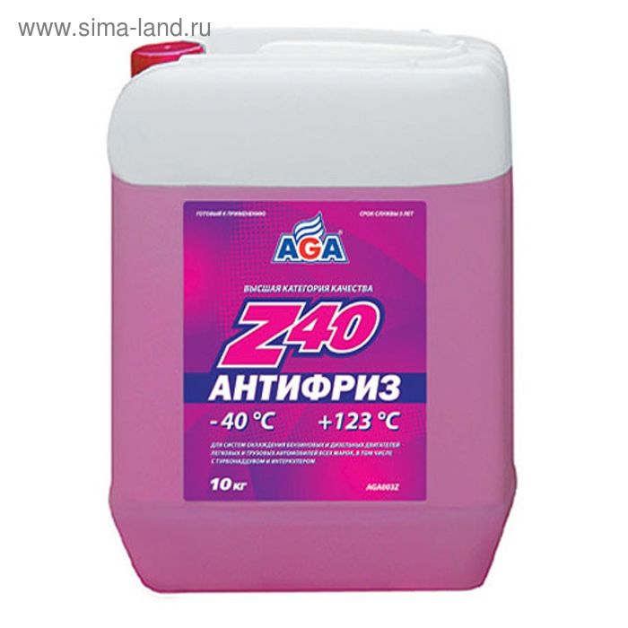 Антифриз AGA красный -40С/+123С готовый 10 кг антифриз готовый aga 65с 132с жёлтый 1 кг