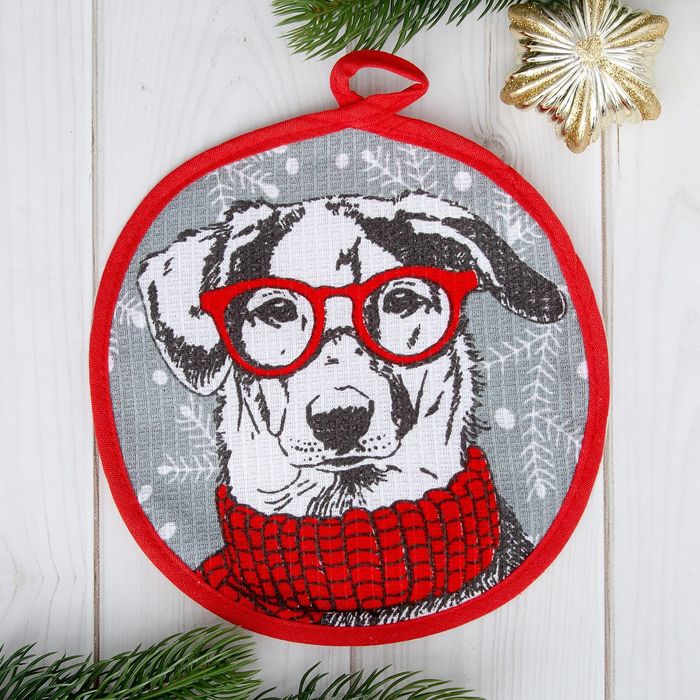 Прихватка "Стильный пёс" 17*17 см, 100% хлопок, 160 г/м2, ваф.полотно