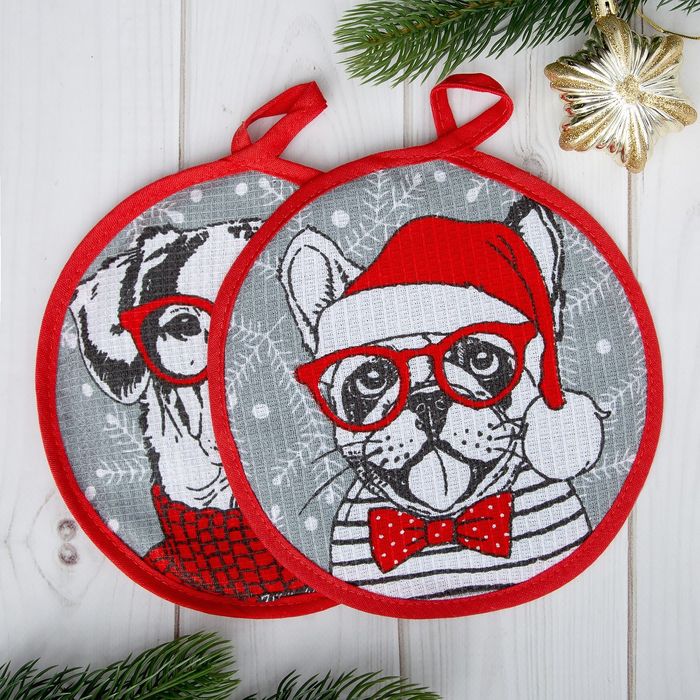 Набор прихваток "Стильные собаки" 17*17 см - 2шт, 100% хлопок, 160 г/м2, ваф.полотно