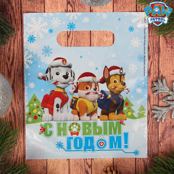 Щенячий патруль. Пакет подарочный полиэтиленовый "Снежинки", Щенячий патруль, 17 х 20 см