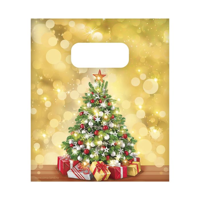 Пакет подарочный полиэтиленовый «Золотая ёлка», 23 × 29,5 см