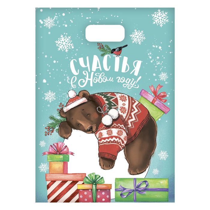 Пакет подарочный полиэтиленовый «Медведик в свитере», 17 × 20 см
