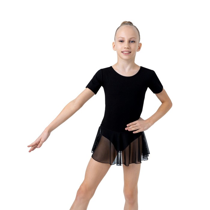 фото Купальник для хореографии grace dance, юбка-сетка, с коротким рукавом, р. 30, цвет чёрный