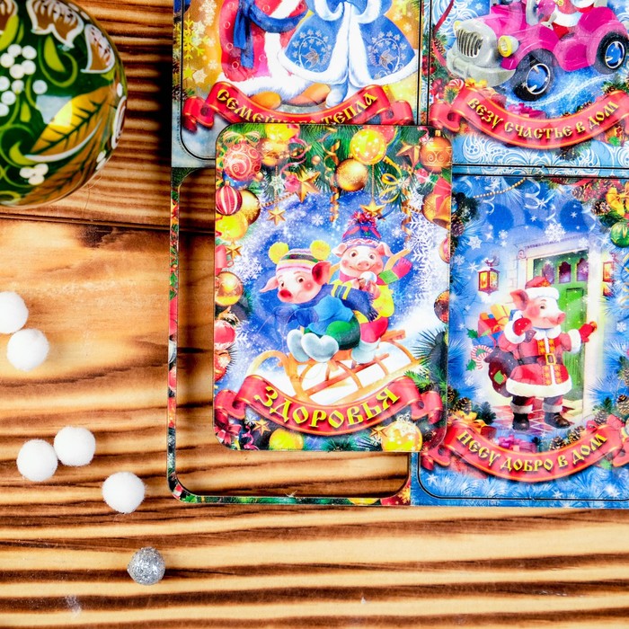 Магнит новогодний деревянный "Шестёрка №1" с голографией, 6×4 см, Символ года 2019