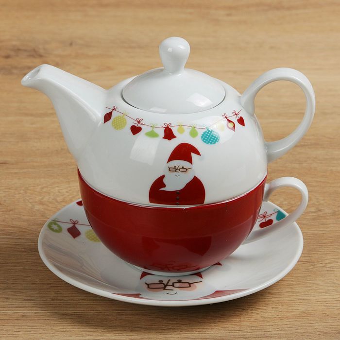 Набор чайный "Дед мороз", 3 предмета: чайник 420 мл, чашка 240 мл, блюдце