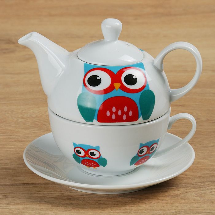 Набор чайный "Совунья", 3 предмета: чайник 420 мл, чашка 240 мл, блюдце