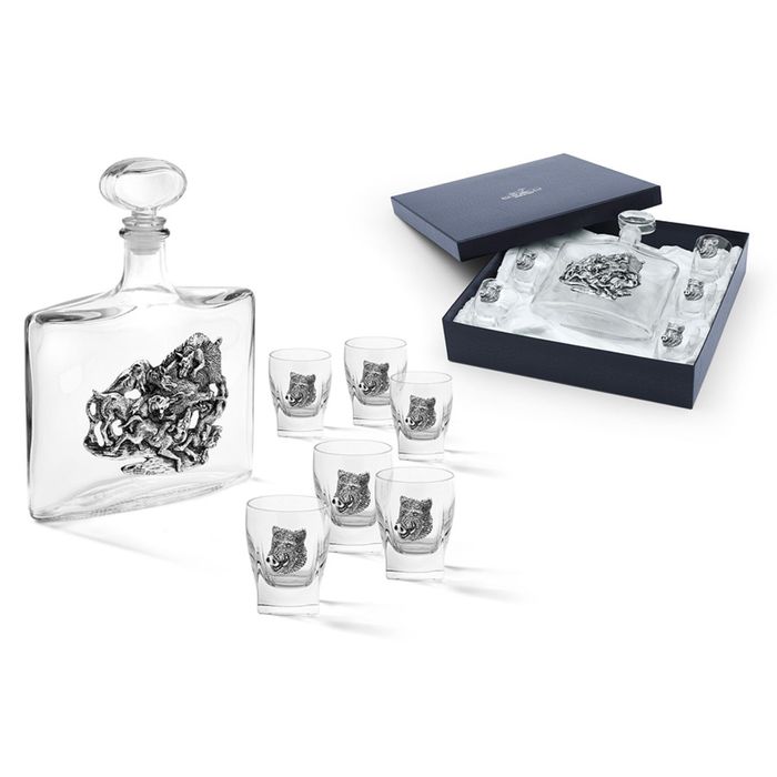 Набор из штофа и шести стопок для водки "Кабан"