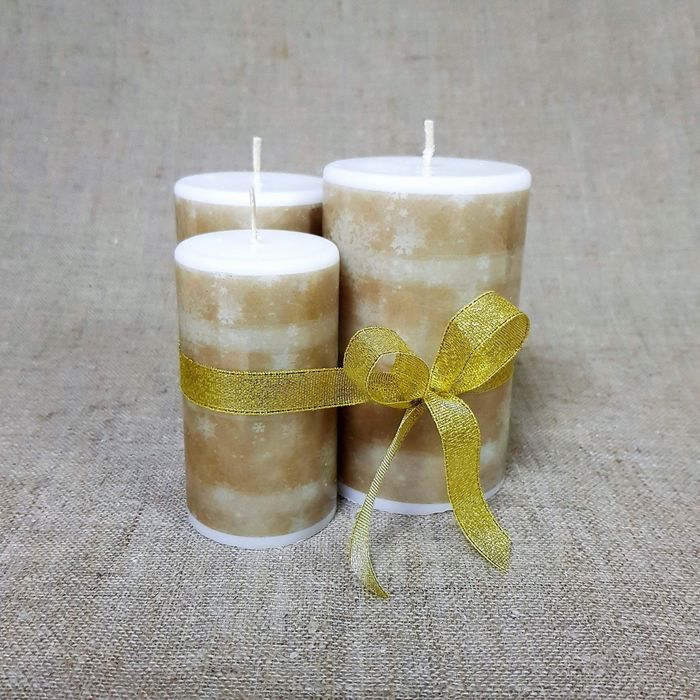 Набор Свечей "Бежевые снежинки" 3 шт. в упаковке (7х11/6х10/5х9,5)