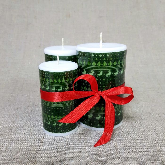 Набор Свечей "Зеленый орнамент", 3 штуки в упаковке (7х11/6х10/5х9,5)