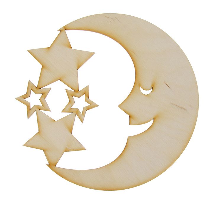 Панно из фанеры для творчества "Месяц со звездами" 20см (0036)
