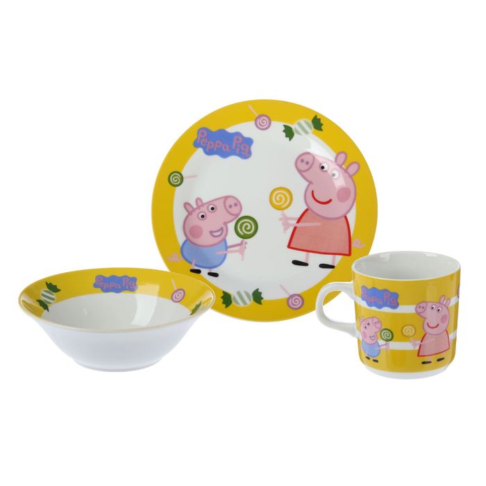 Набор для завтрака "Свинка Пеппа. Леденец" 3 предмета: кружка 230 мл, тарелка d=19 см, салатник 360 мл