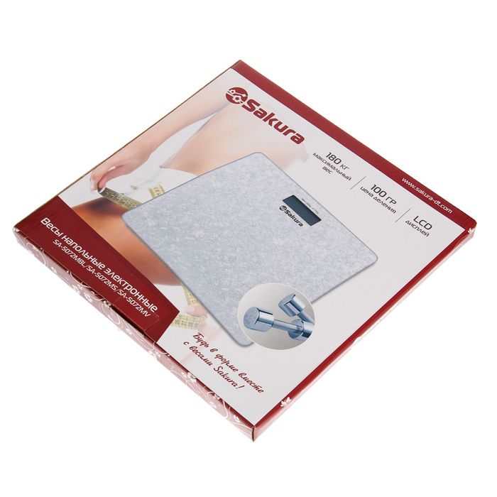 Весы напольные Sakura SA-5072MS, электронные, до 180 кг, серебрянные