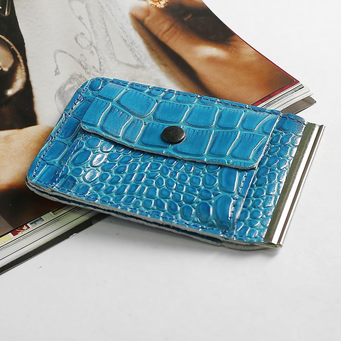 Зажим для купюр, крокодил, цвет бирюзовый