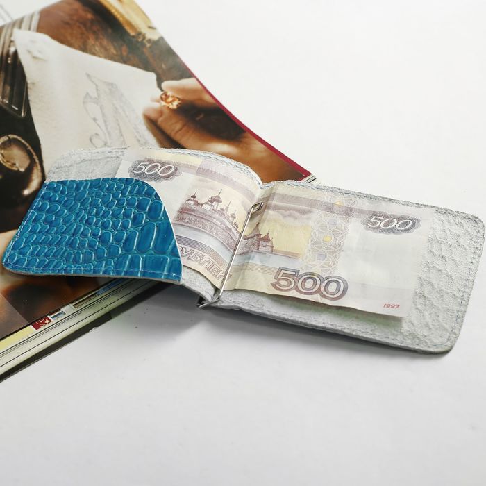 Зажим для купюр, крокодил, цвет бирюзовый