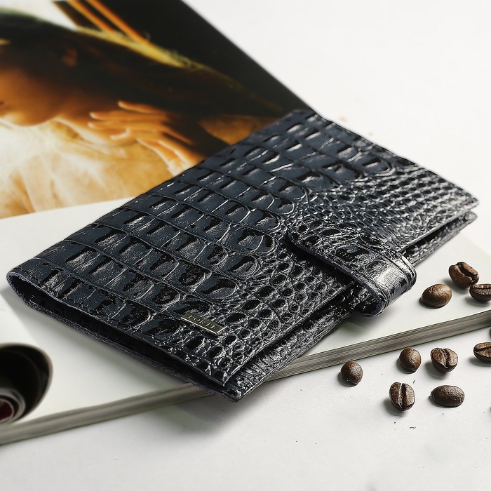 Кошелёк мужской, 4 отдела, для карт, монет, кайман, цвет синий