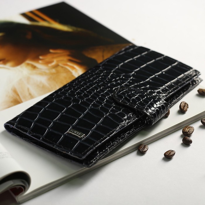 Портмоне мужское, 4 отделения, для карт, для монет, крокодил тёмно-синий